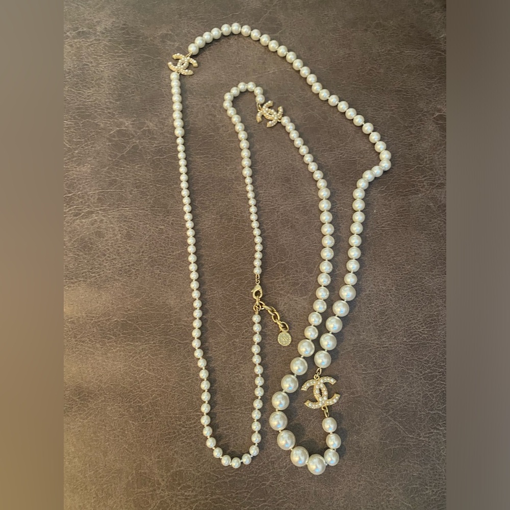 Rare CHANEL Necklace Pearl CC 100th Anniversary 44cm Gold Tone